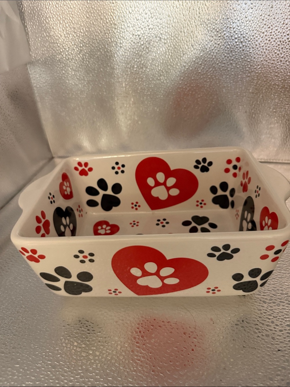Temptations Paw Print Heart Ceramic Baking Dish - Red & Black